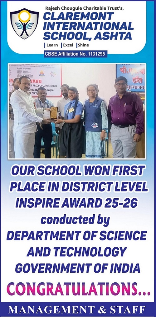 INSPIRE Award 2025–26 – District Level First Prize